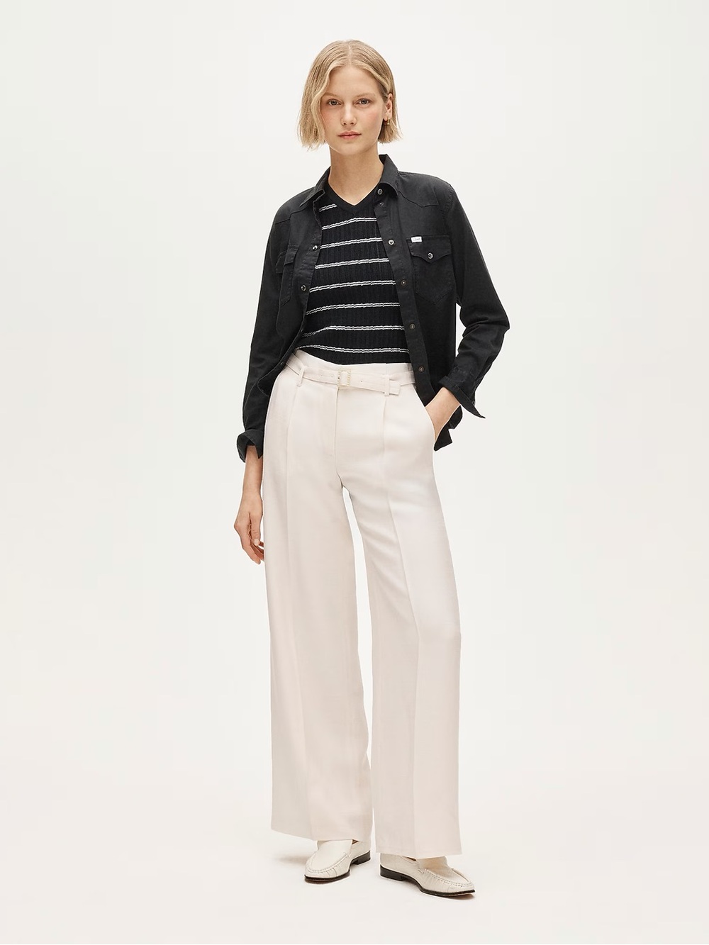 J Crew Wide-leg belted pant in luster canvas